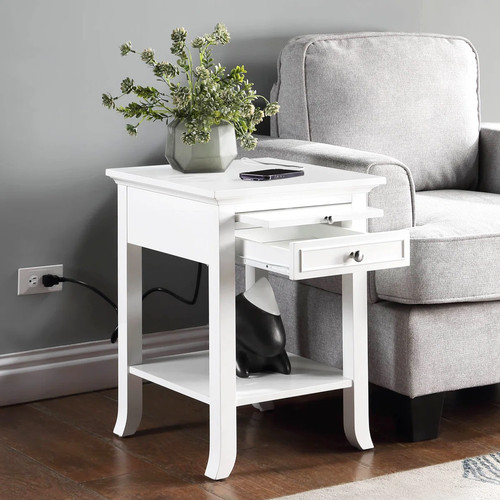 White drawer end table with - end,