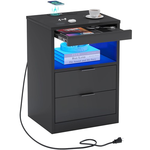 Black led nightstand - black,
